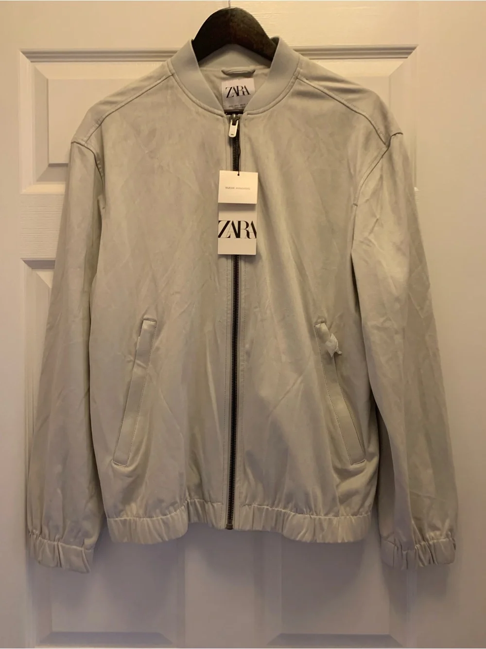 Men’s Zara NWT Light Gray Suede Handfeel Bomber Jacket